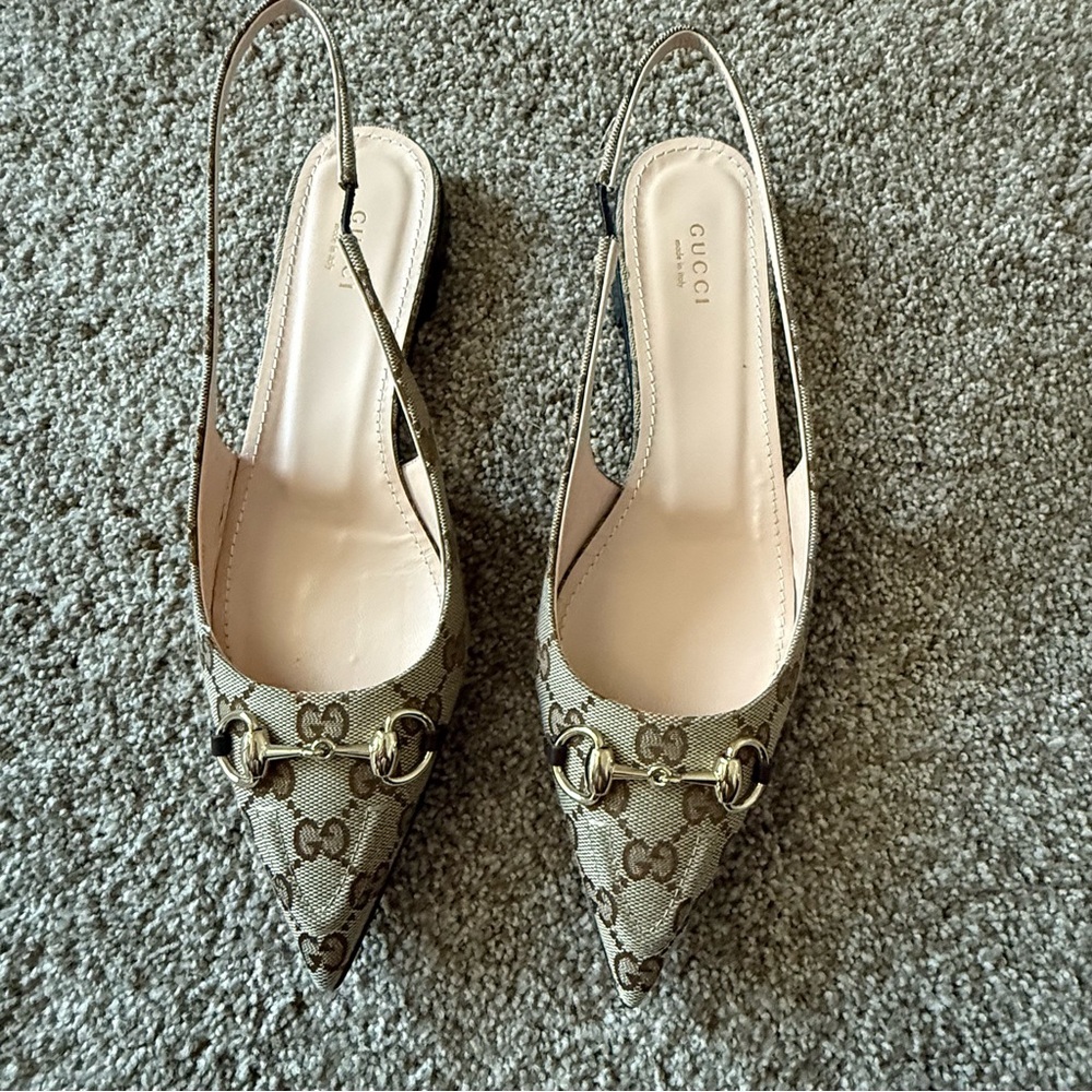 Gucci Erin GG Monogram Bit Slingback Flats 9.5 39.5